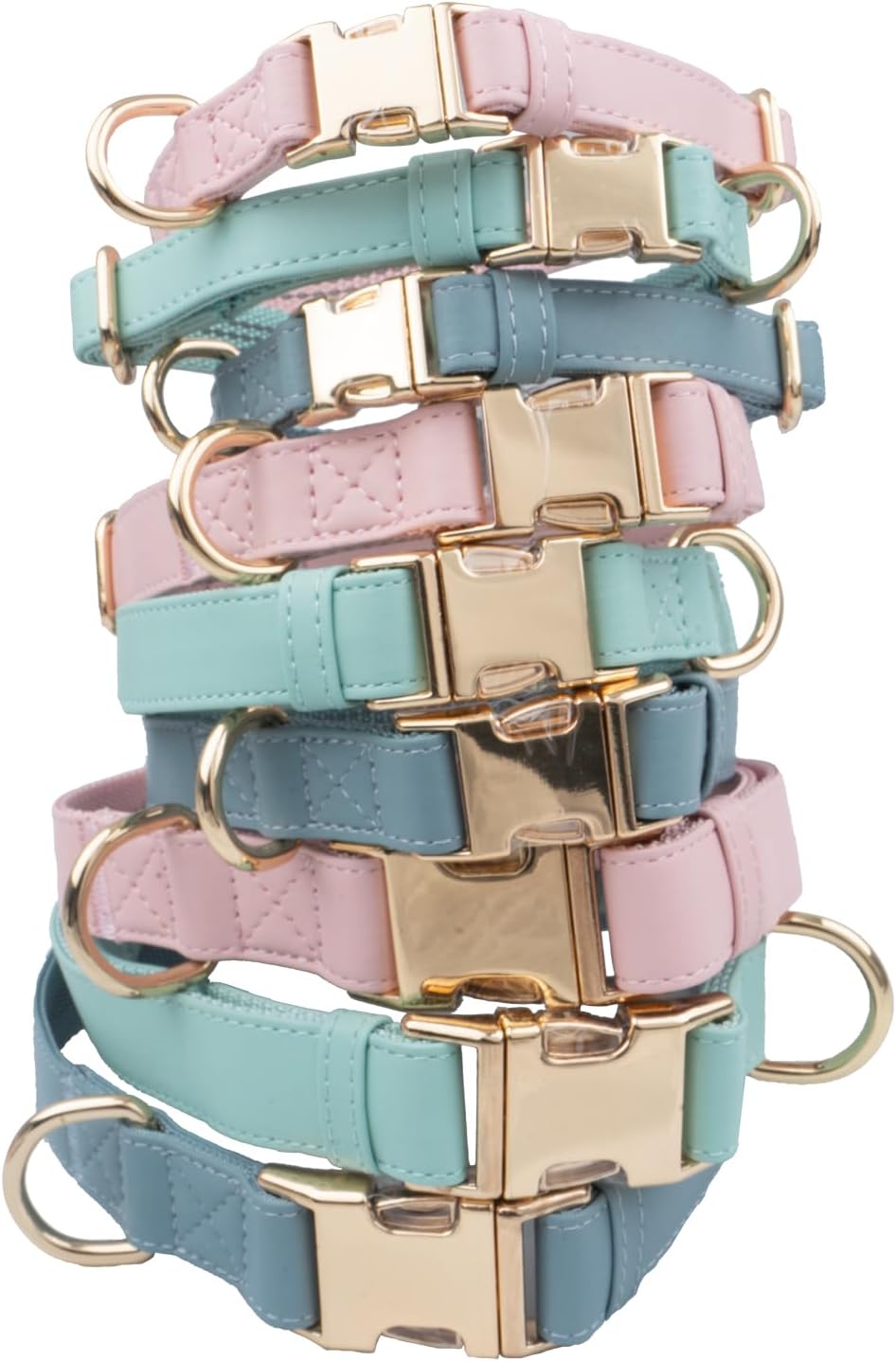 Leather Dog Collar and Leash Set 7FT Reflective at Night - Soft and Easy to Clean Vegan Leather with Gold Metal Buckle for Small Medium Large Dogs (M, Grey Blue)