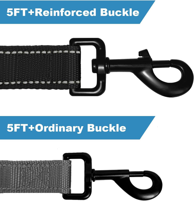 Dog Leashes for Large Dogs Heavy Duty, Double-Sided Reflective Dog Leash for Large Dogs Walking, Padded Handle Nylon Reinforced Reflective Buckle Dog Collar, Black, Large, 5FT
