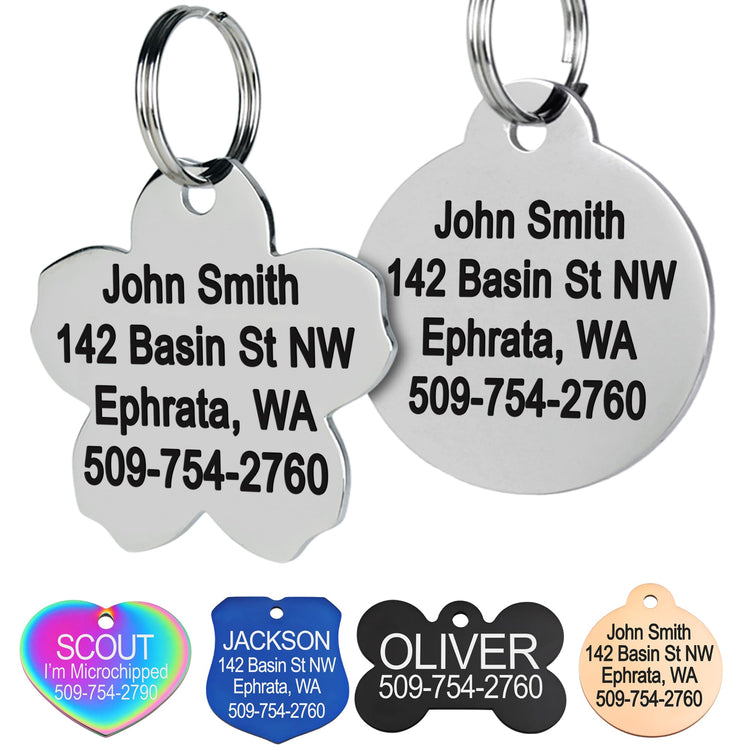 GoTags Stainless Steel Pet ID Tags, Personalized Dog Tags and Cat Tags, up to 8 Lines of Custom Text, Engraved on Both Sides, in Bone, Round, Heart, Bowtie and More (Dog Bone, Regular (Pack of 1))