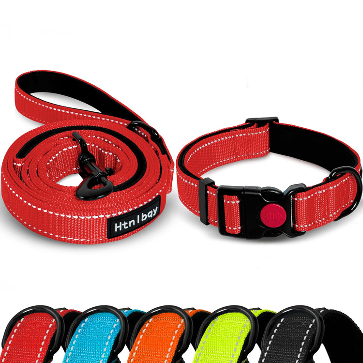 Dog Leashes for Large Dogs Heavy Duty, Double-Sided Reflective Dog Leash for Large Dogs Walking, Padded Handle Nylon Reinforced Reflective Buckle Dog Collar, Black, Large, 5FT