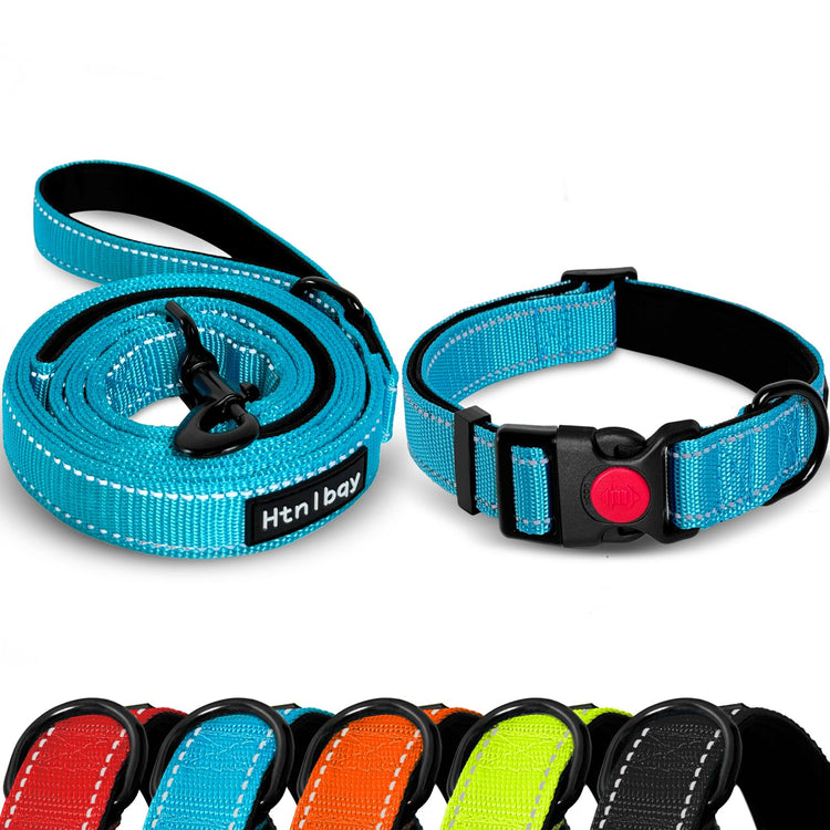 Dog Leashes for Large Dogs Heavy Duty, Double-Sided Reflective Dog Leash for Large Dogs Walking, Padded Handle Nylon Reinforced Reflective Buckle Dog Collar, Black, Large, 5FT