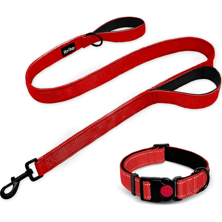 Dog Leashes for Large Dogs Heavy Duty, Double-Sided Reflective Dog Leash for Large Dogs Walking, Padded Handle Nylon Reinforced Reflective Buckle Dog Collar, Black, Large, 5FT