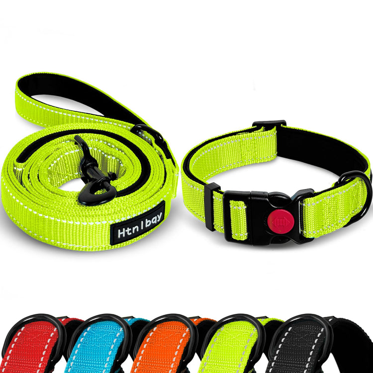 Dog Leashes for Large Dogs Heavy Duty, Double-Sided Reflective Dog Leash for Large Dogs Walking, Padded Handle Nylon Reinforced Reflective Buckle Dog Collar, Black, Large, 5FT