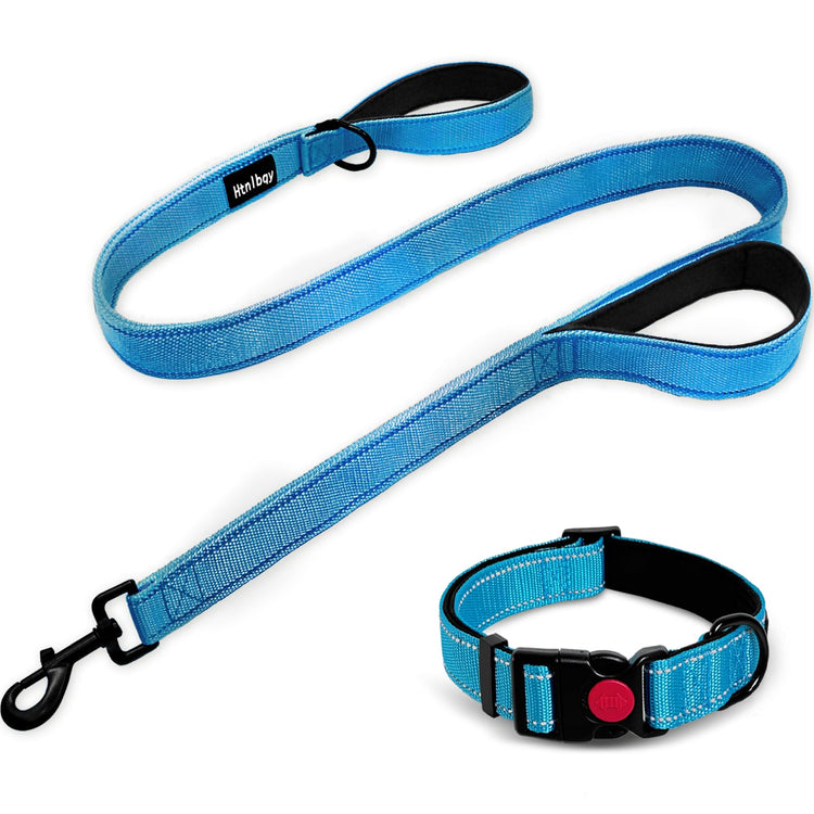 Dog Leashes for Large Dogs Heavy Duty, Double-Sided Reflective Dog Leash for Large Dogs Walking, Padded Handle Nylon Reinforced Reflective Buckle Dog Collar, Black, Large, 5FT