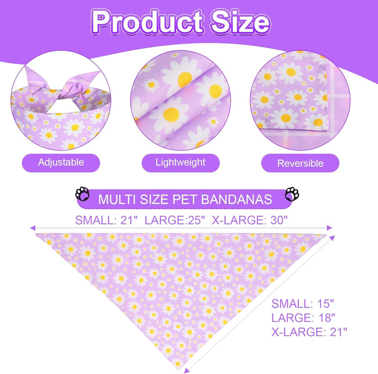 Spring Dog Bandana Girl Large 2PCS, Pink Purple Daisy Scarf, Durable Triangle Reversible Bibs Handkerchief for Puppy Pet
