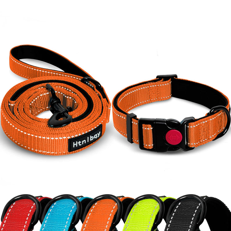 Dog Leashes for Large Dogs Heavy Duty, Double-Sided Reflective Dog Leash for Large Dogs Walking, Padded Handle Nylon Reinforced Reflective Buckle Dog Collar, Black, Large, 5FT