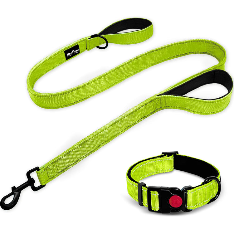 Dog Leashes for Large Dogs Heavy Duty, Double-Sided Reflective Dog Leash for Large Dogs Walking, Padded Handle Nylon Reinforced Reflective Buckle Dog Collar, Black, Large, 5FT